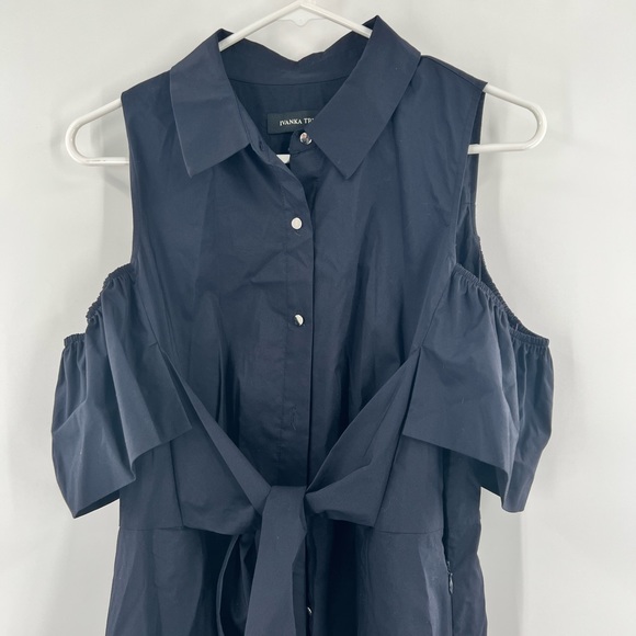 Ivanka Trump blue button down shirt dress cold shoulder 8 - Picture 2 of 9
